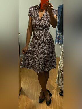 BCBGMaxAzria Brown Chevron Wrap Midi Dress